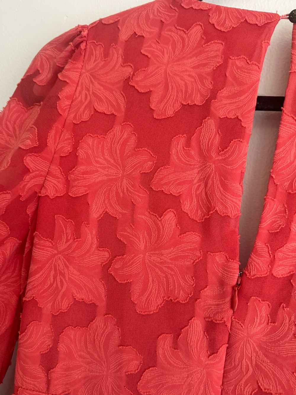 Anthropologie Jacquard Plunge Mini Dress Red Floral Textured Size 0 - Picture 6 of 6